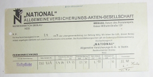 1934 NATIONAL A.G. STETTIN UBEZPIECZENIE BRESLAU