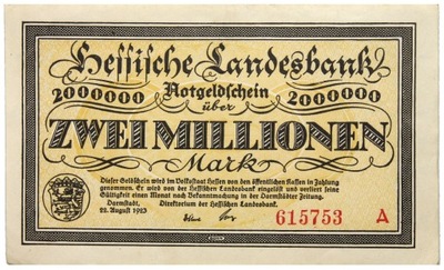 Niemcy - Darmstadt - BANKNOT NOTGELD - 2 Miliony Marek 1923