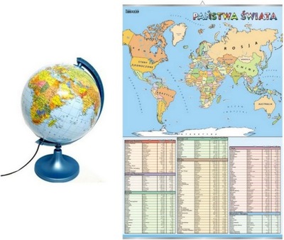 Globus polityczny podświetlany+Państwa świata MAPA