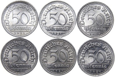 Niemcy - 50 Pfennig 1921 - KOMPLET MENNIC - ADEFGJ