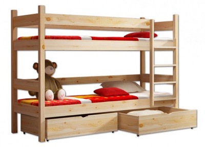 Łóżko piętrowe dziecięce z szufladami MIŚ materace 160x80 cm