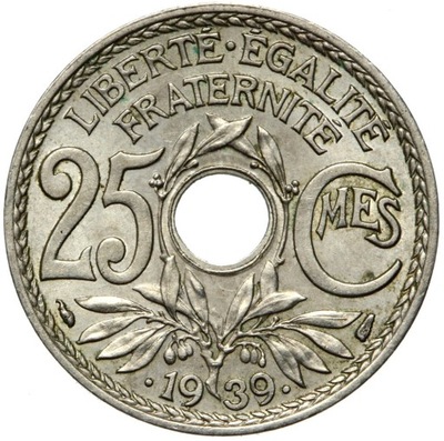 Francja - moneta - 25 Centymów 1939 - Z KROPKAMI