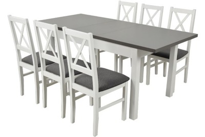 BIAŁY ZESTAW Stół rozkładany 80/180 i 6 krzeseł