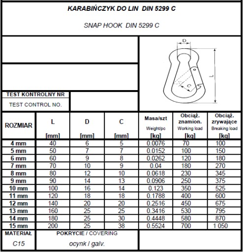 KARABIŃCZYK DO LIN 5MM - 10 SZT. DIN 5299C / ATEST