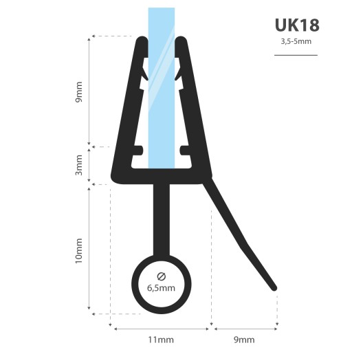 Уплотнитель для душевой кабины 80см 3,5 5 мм UK18