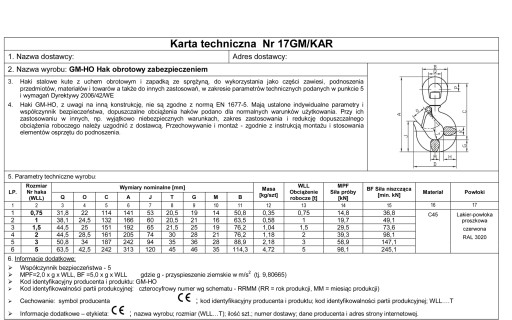 Поворотный крюк 1500 кг - сертифицирован - 7,5 т 7500 кг