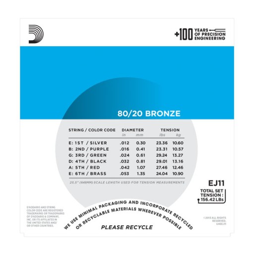 Струны D'ADDARIO для акустической гитары EJ11 12-53