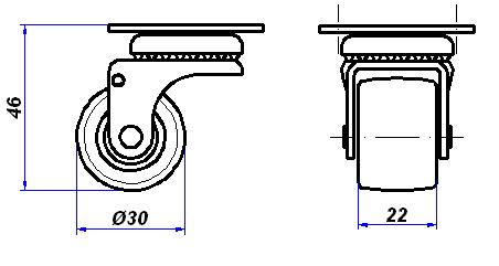 Колесо мебельное поворотное на подшипниках fi30 RUBBER