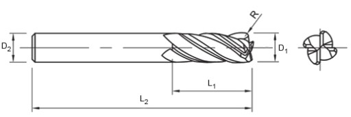 Frez 4p VHM 4mm promień naroża 1,0 chwyt 4mm TiAlN