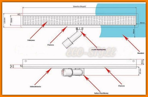 KESMET ODPŁYW LINIOWY 90 cm Przyścienny 10 Wzorów