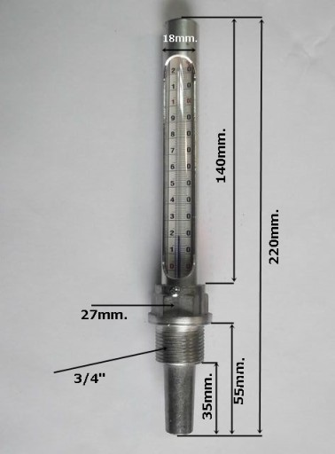 Вертикальный термометр 120°C 3/4