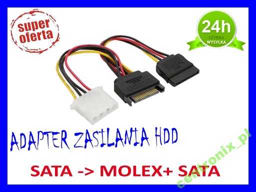 Kabel zasilający SATA na SATA + MOLEX do dysku HDD