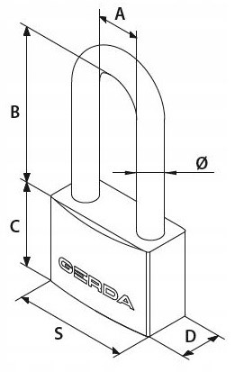 Замок навесной GERDA, чугун, длинная дужка, 40 мм