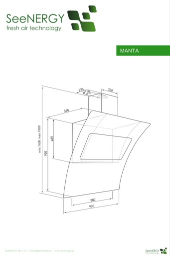 Встраиваемая вытяжка Seenergy Manta 90 BL Black 704м3