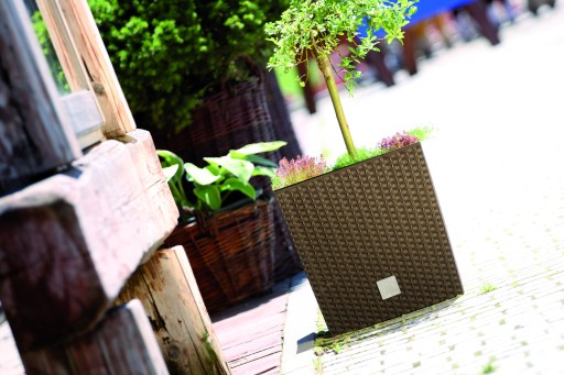 Nowoczesna Doniczka z wkładem 32x32cm RATTAN Biała