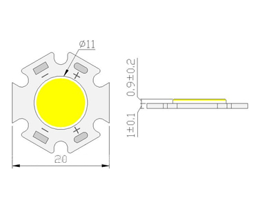 MODUŁ COB 9W DIODA LED 30V 300mA BIAŁA 880lm 20mm