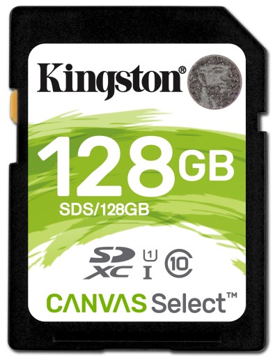 Kingston SDXC 128 ГБ Canvas Select Plus 100 МБ/с 4K UHD U3 надежный