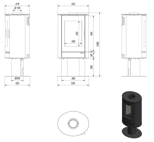 Печь отдельностоящая ECO SET KOZA AB LEG ​​S/N/DR