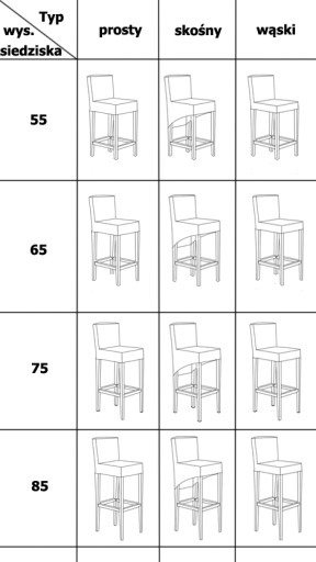 Табурет прямой, высота сиденья 55 см.