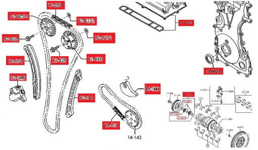 КОМПЛЕКТ ЦЕПИ ГРМ 19EL OE MAZDA 3 6 CX7 2.3T