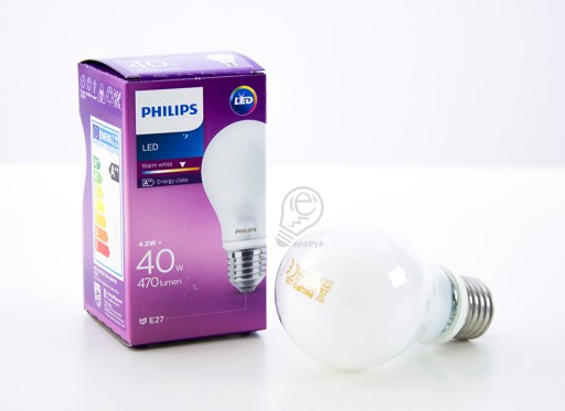 СВЕТОДИОДНАЯ ЛАМПОЧКА E27 4,5 Вт (40 Вт) 470 лм ТЕПЛАЯ PHILIPS