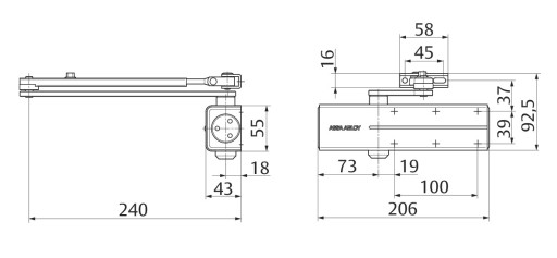 Дверной доводчик ASSA ABLOY DC140 с замком, коричневый RAL8014