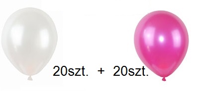 40szt BALONY METALIZOWANE BIAŁE +FUKSJA 30cm ŚLUB