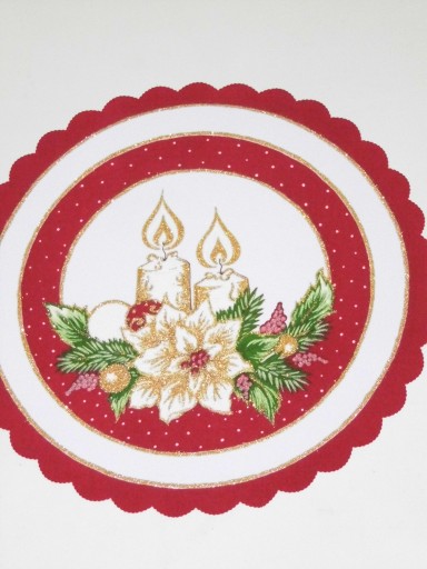 SERWETA ŚWIĄTECZNA OKRĄGŁA - 35 x 35 cm - BORDO + ZŁOTY BROKAT