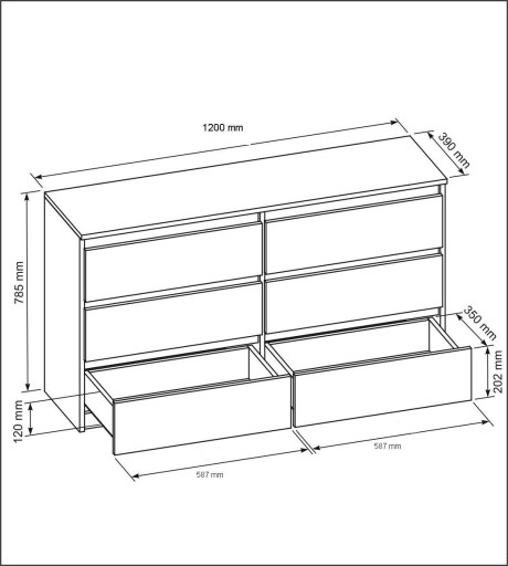 SZAFKA KOMODA 6 SZUFLAD 120CM DĄB SONOMA