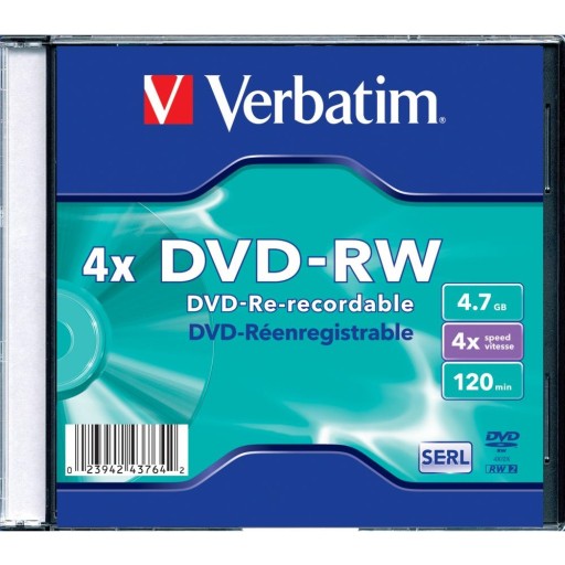 DVD-RW Verbatim 4x 4,7 ГБ, перезаписываемый, 1 шт.