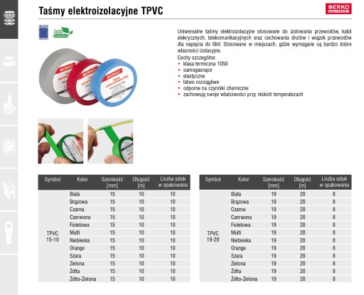 Taśma izolacyjna PCV 19mm 20m izolacja czarna 1 szt duża ERKO