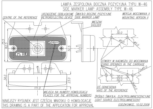 БОКОВОЙ ГАБАРИТНЫЙ ФОНАРЬ WAŚ W46/223Z