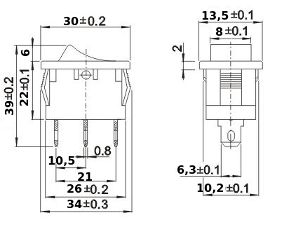 [SE46]Кулисный переключатель с подсветкой 250В 15А T1