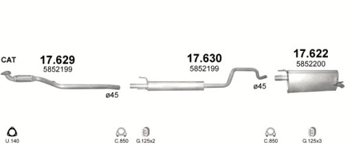 Комплект глушителей + хомуты Opel Meriva двиг. 1,4+1,6 03-10