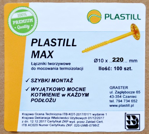 ПРОЧНЫЕ ШПИЛЬКИ для пенопластовых дюбелей Plastill MAX 220мм