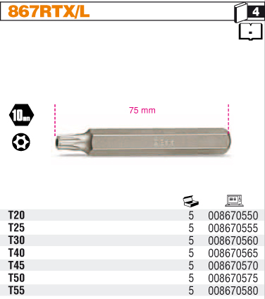BIT 10MM KLUCZ DŁUGI TORX BITY BETA 867RTX/L T45