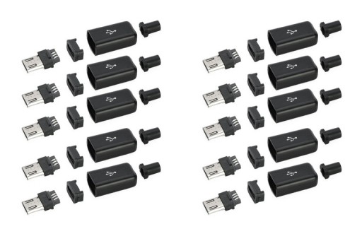 10 шт., черная вилка, разъем MicroUSB, 5 контактов.