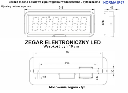 Светодиодные часы, светодиодный секундомер, водонепроницаемый полированный IP66, прочный корпус из поликарбоната