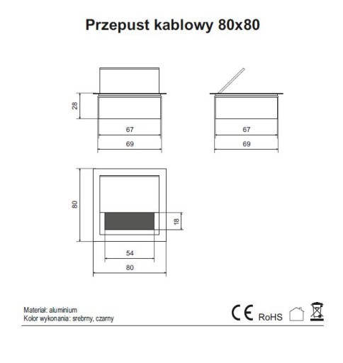 АЛЮМИНИЕВЫЙ КАБЕЛЬНЫЙ ВВОД СНЯТЫЙ 80x80MM x4 ШТ.