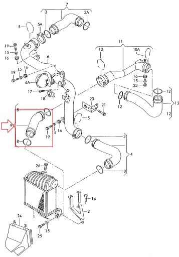 ШЛАНГ ТУРБОИНТЕРКУЛЕРА SKODA OCTAVIA 1.9 TDI