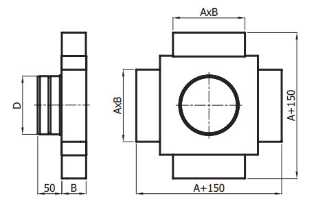 Распределительная коробка fi125 150 200/4x200x90