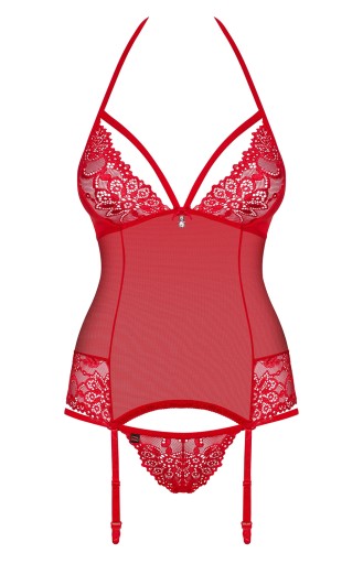 Кружевное нижнее белье-корсет-стринги OBSESSIVE 838 красный S M