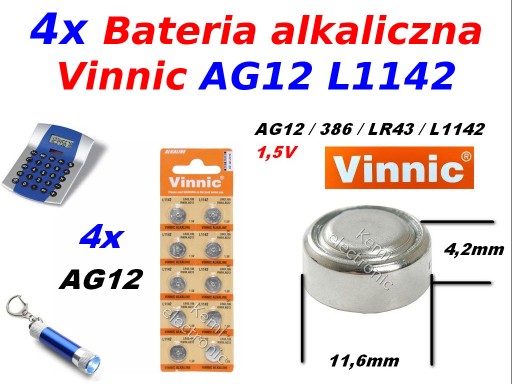 АККУМУЛЯТОР VINNIC AG12 L1142/386/LR43 BL10