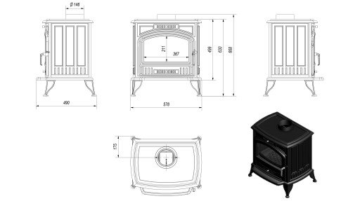 Piec żeliwny KOZA K6 fi150 + ażur ozdobny szpros