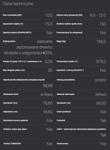 Piec żeliwny wolnostojący KOZA K9, fi 150 ASDP