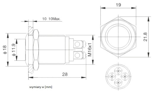 Бист-выключатель PBW-16APS. красный 12 В