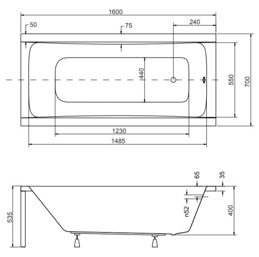 Прямоугольная акриловая ванна Besco Optima 160 x 70 см