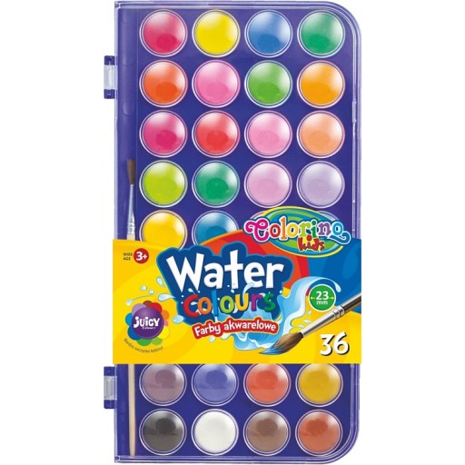 COLORINO KIDS FARBY AKWARELOWE szkolne 36 kolorów + pędzelek