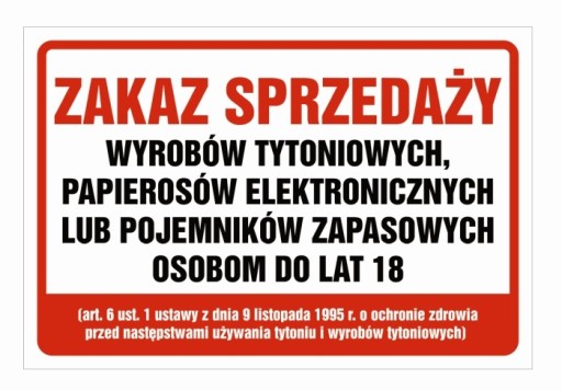 Naklejka zakaz sprzedaży e- papierosów ZSP03 15x20