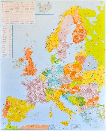 EUROPA KODOWA MAPA ŚCIENNA KODY POCZTOWE WAY-OK